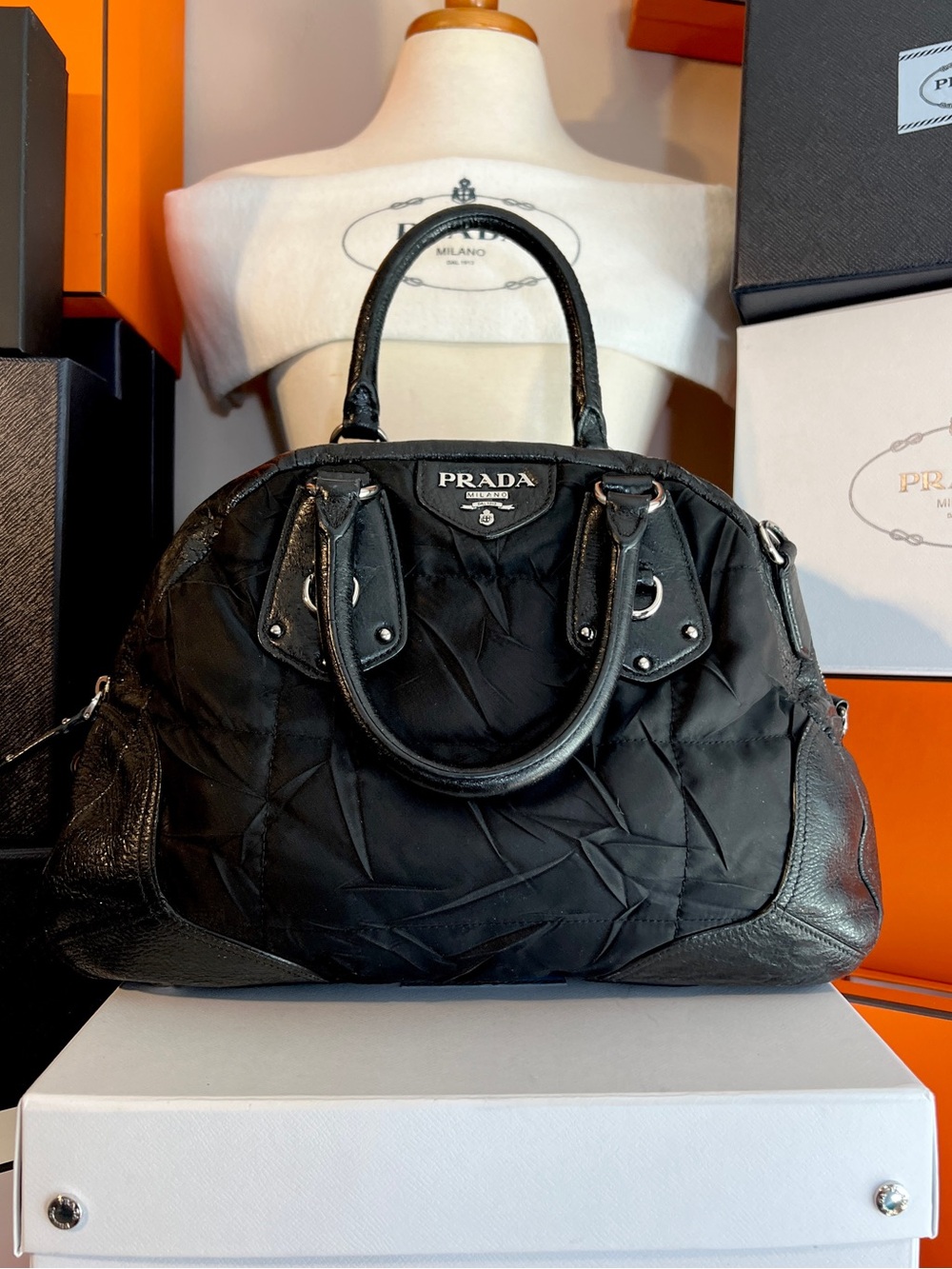 Prada! 🌟Authenticity card Inc! Black Nylon and Leather Bag! Offers welcome!